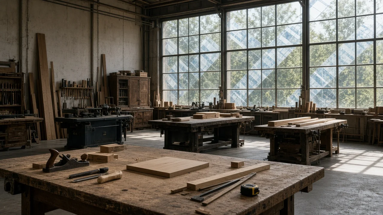 Atelier artisanal vitré en zone industrielle de l'Oise avec film solaire professionnel